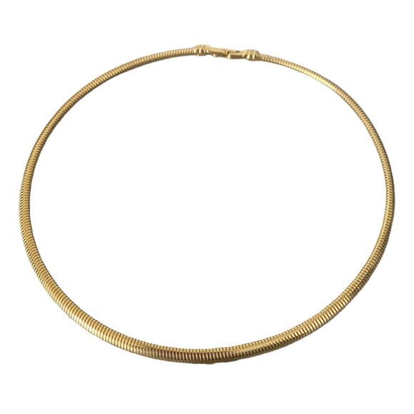 Vintage Monet Omega Choker Necklace Gold tone 1980's Snake Chain - Picture 2 of 6